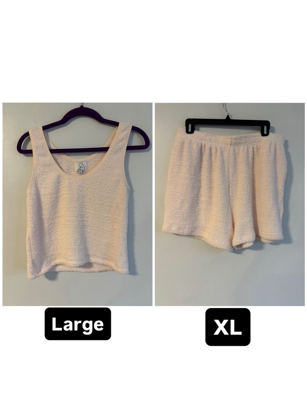 Kuwallatee Light Pink Fuzzy LARGE Tank Top & XL Shorts Matching Loungewear Set